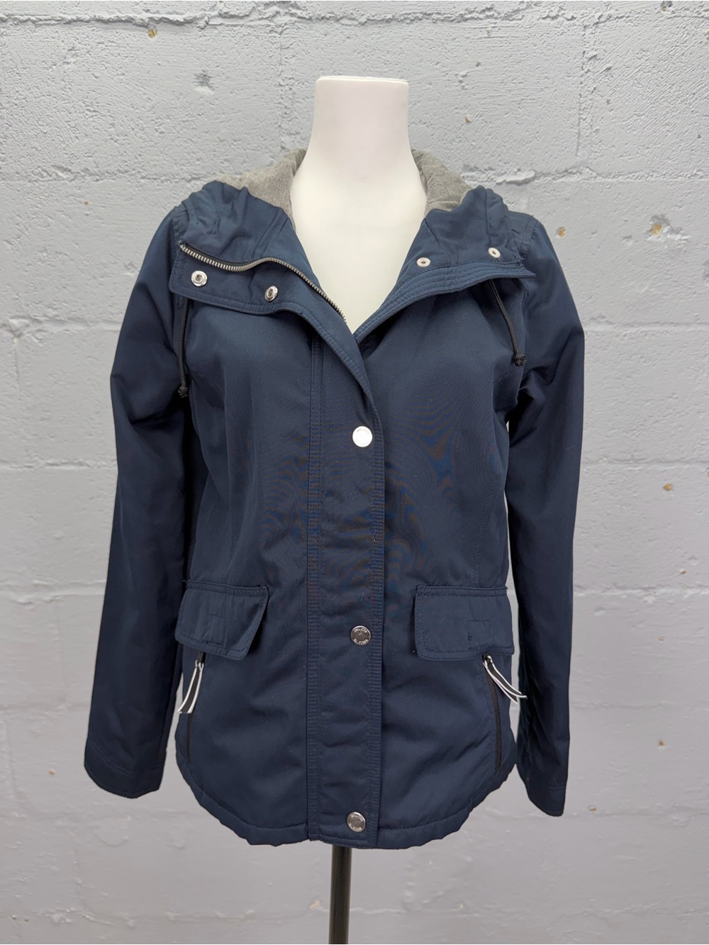 Hollister Women's Hooded Lined Jacket Navy Blue Size Medium